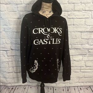 Crooks & Castles Black Hoodie Sweatshirt Pockets Paisley Size Medium
